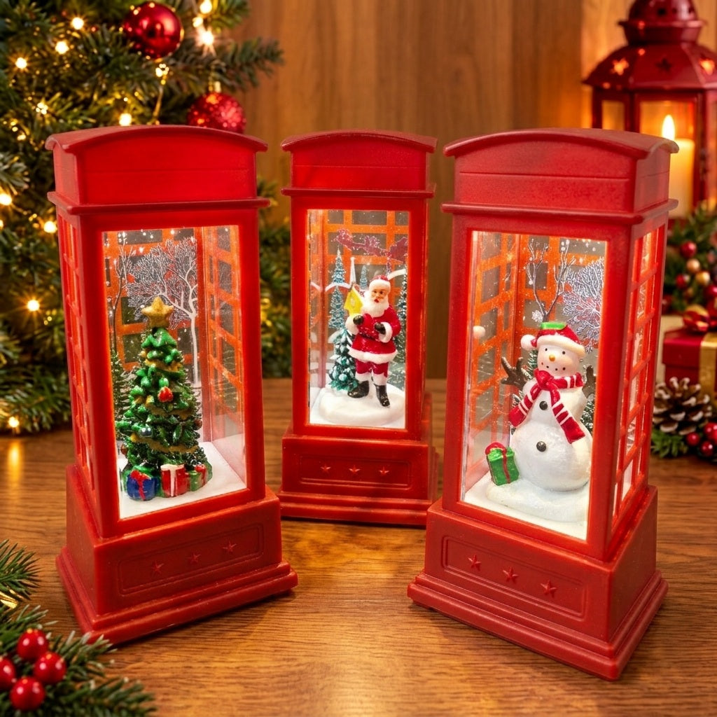 Set Of 3 Christmas Mini Telephone Booth Lights