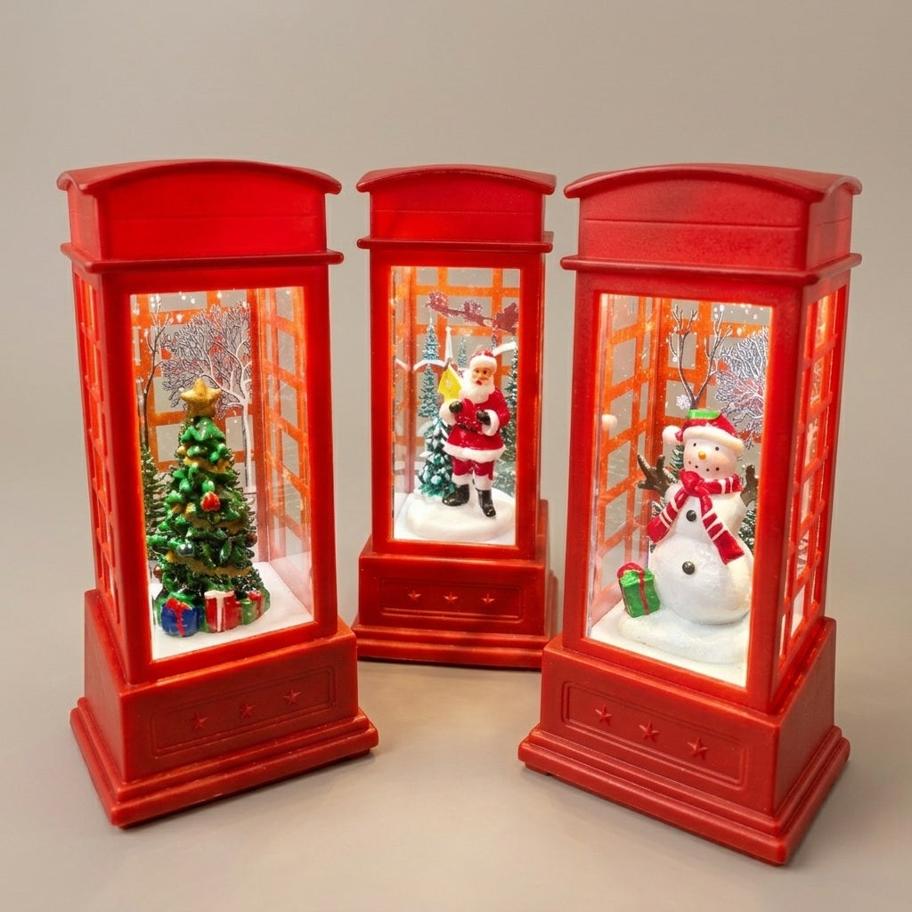 Set Of 3 Christmas Mini Telephone Booth Lights