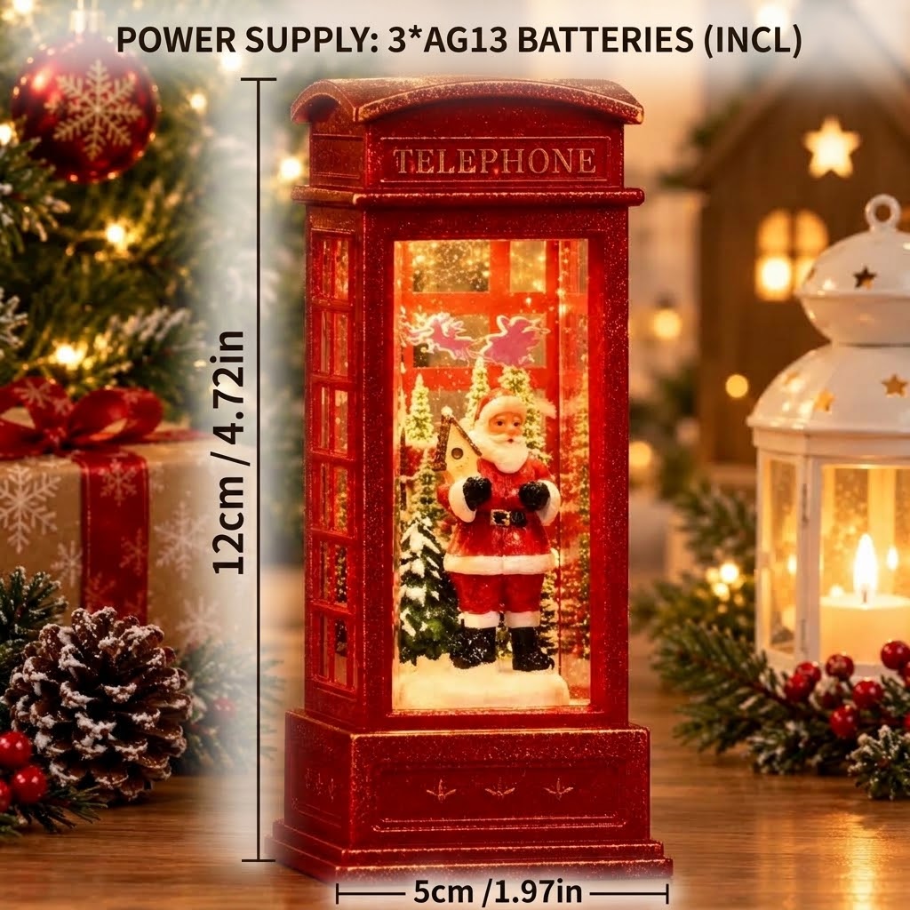 Mini Christmas Santa Phone Booth Decoration – Warm White LED