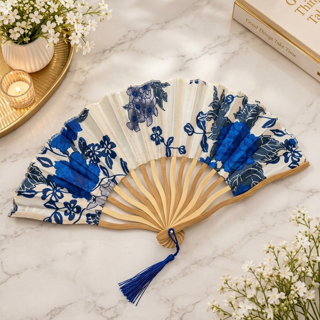 Elegant Floral Handheld Fan with Tassel