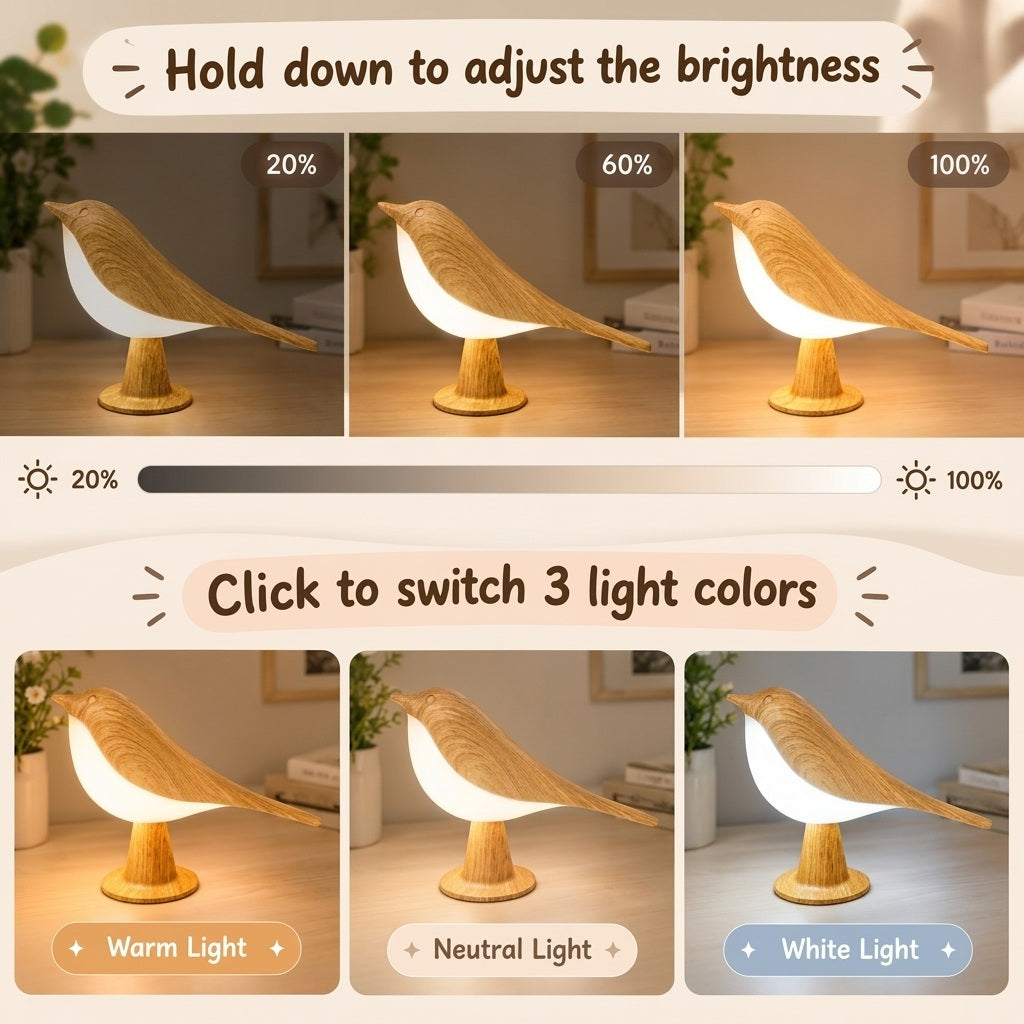 Bird LED Desk Lamp – Rechargeable Touch Night Light