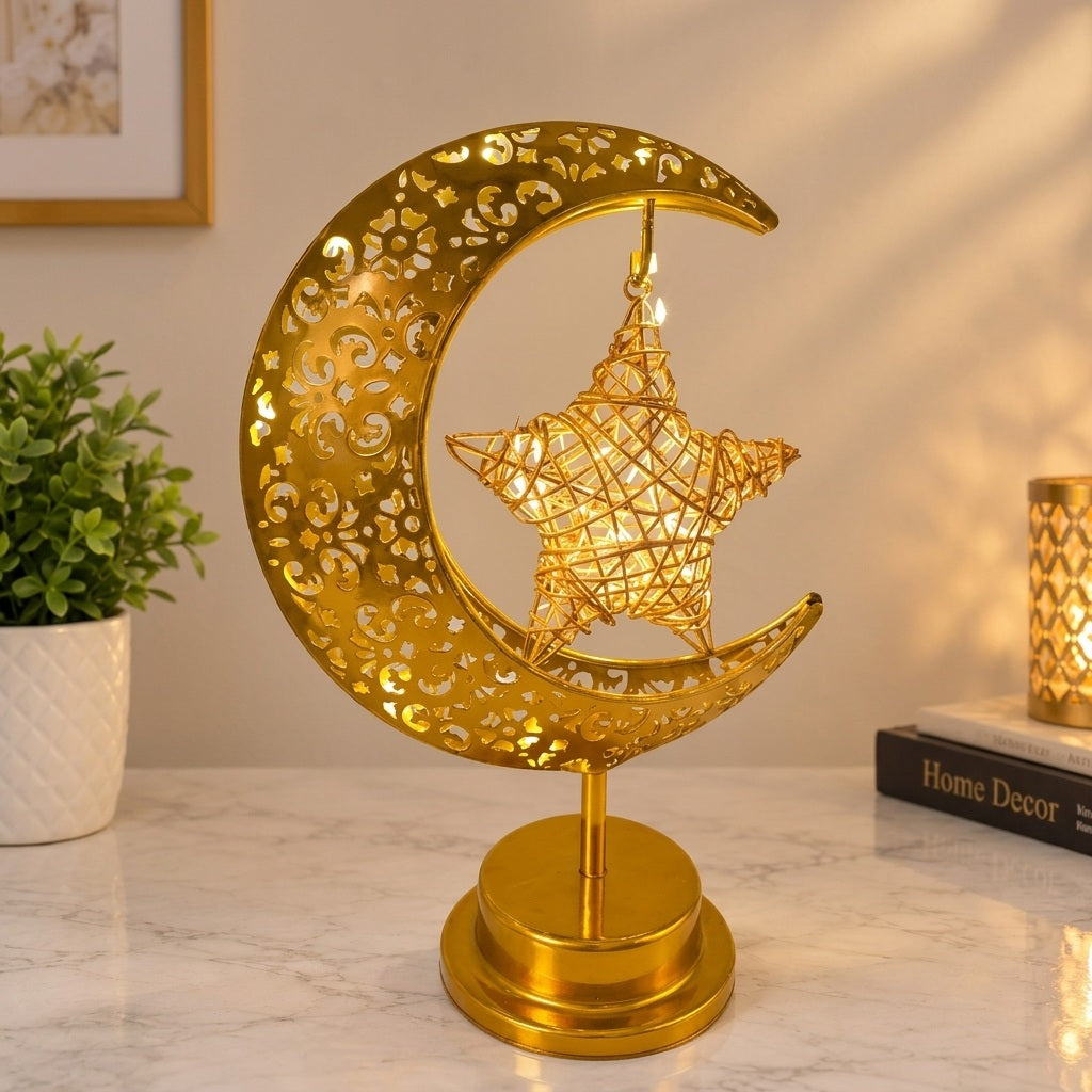 Gold Crescent Moon & Star - Ramadan & Eid Decor